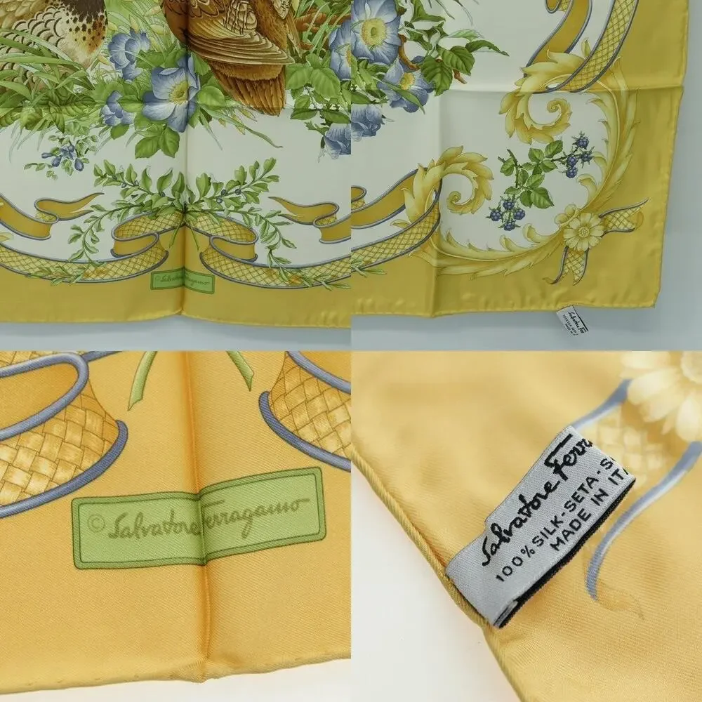 Salvatore Ferragamo Silk Bird Pattern Scarf Yellow